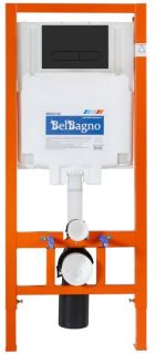 Комплект 4 в 1 BelBagno BB3201CHR-MB/BB3201SC-MB/BB002-80/BB007-PR-NERO.M унитаз подвесной SELA BB3201CHR-MB с сиденьем BB3201SC-MB система инсталляции для унитазов BB002-80 с кнопкой смыва BB007-PR-NERO.M